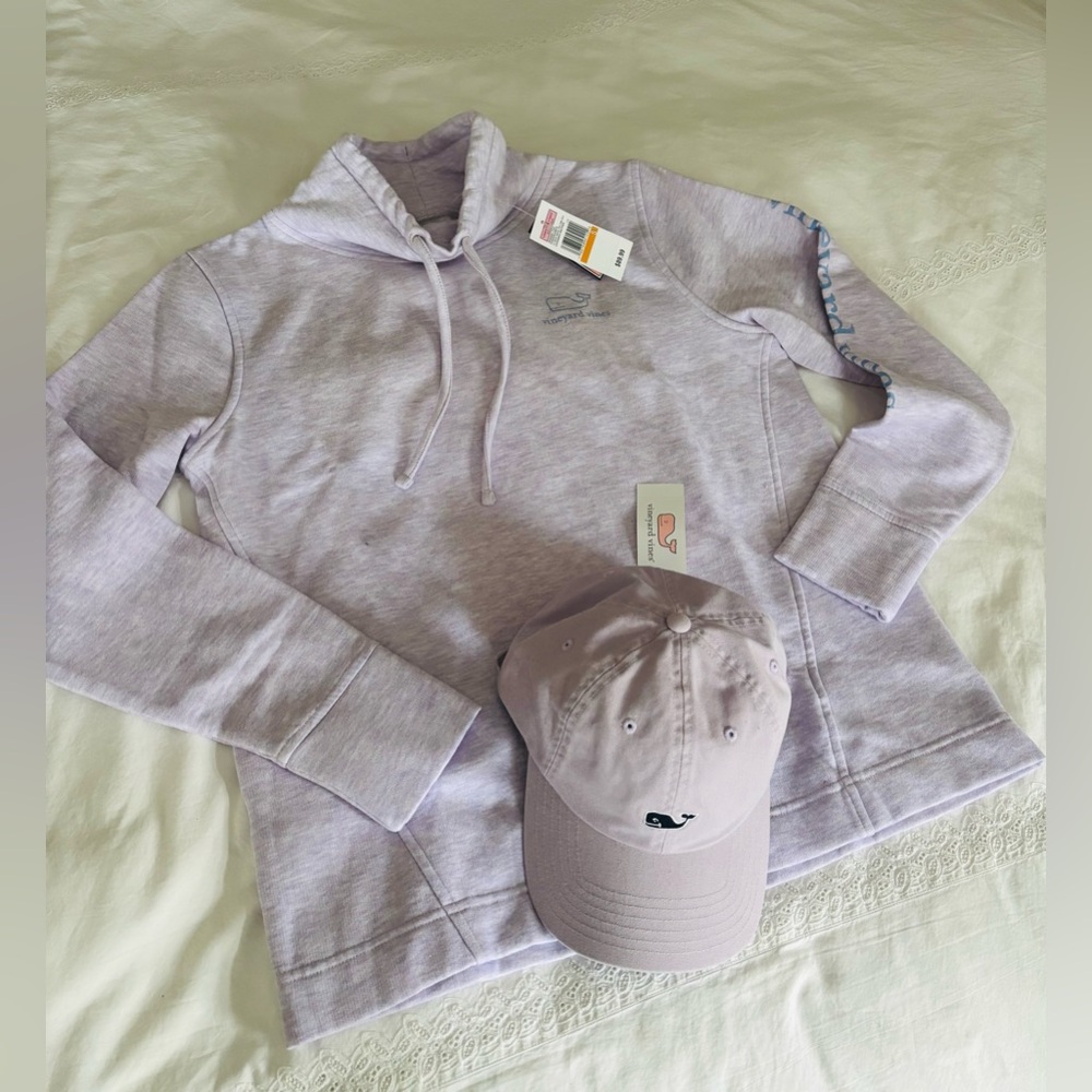 VINEYARD VINES Women's Funnel Neck Pullover Top & Classic Logo Baseball Hat S